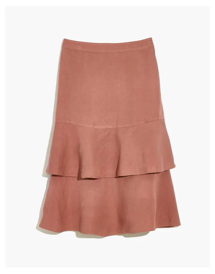 Women Linen Blend Ruffle Tiered Midi Skirt Faded Mauve Madewell Skirts Women Linen Blend Ruffle Tiered Midi Skirt Faded Mauve Madewell Skirts
