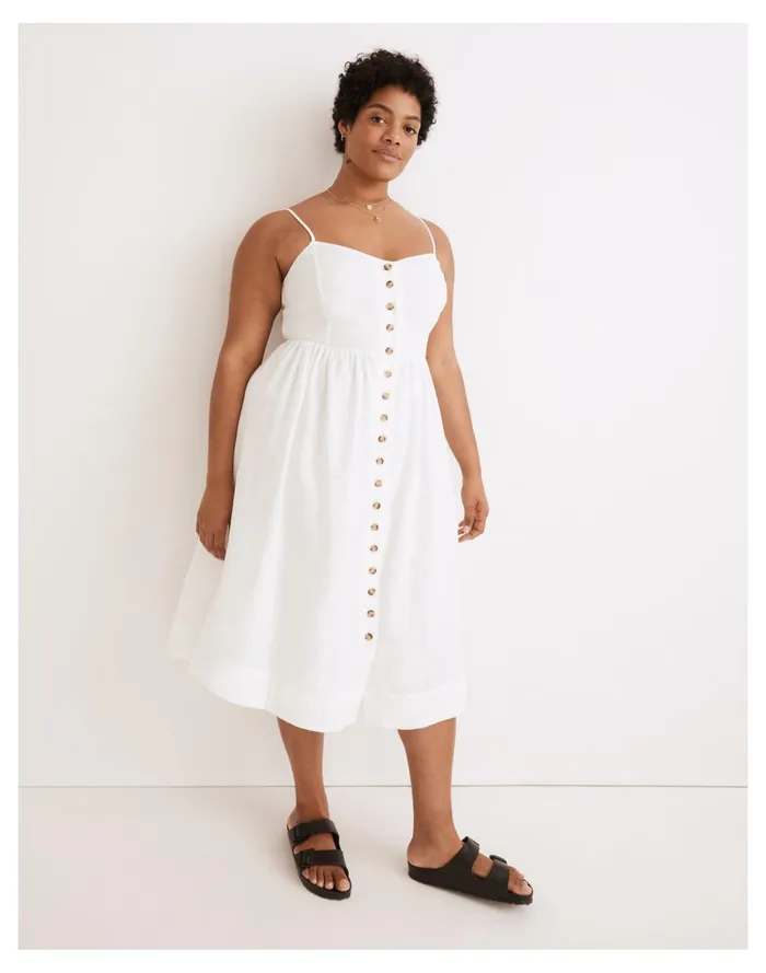 Women Linen Cotton Cami Button Front Midi Dress Lighthouse Madewell Dresses