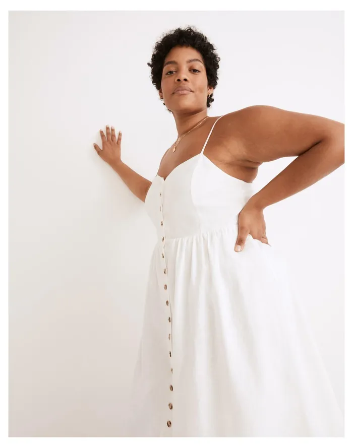 Women Linen Cotton Cami Button Front Midi Dress Lighthouse Madewell Dresses