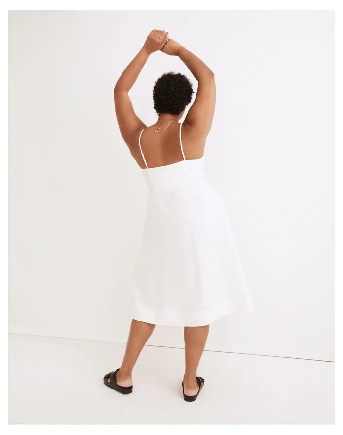 Women Linen Cotton Cami Button Front Midi Dress Lighthouse Madewell Dresses