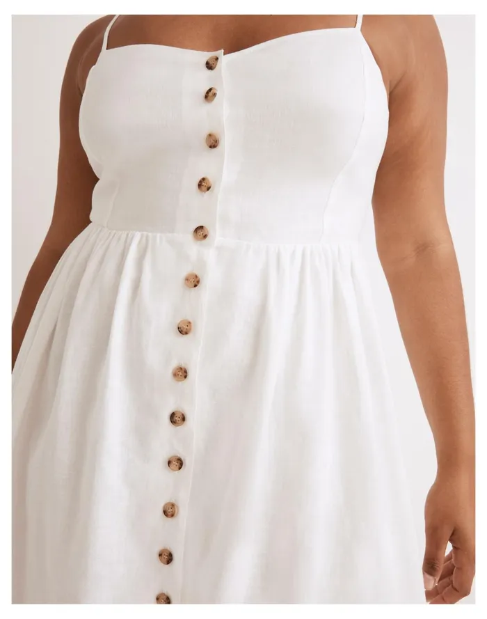Women Linen Cotton Cami Button Front Midi Dress Lighthouse Madewell Dresses