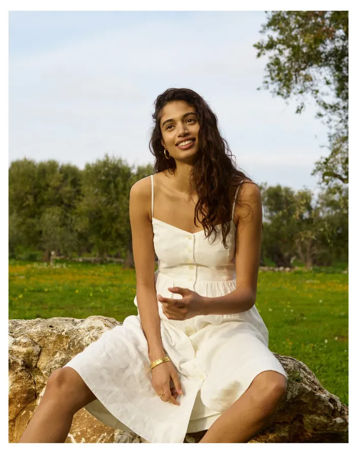 Women Linen Cotton Cami Button Front Midi Dress Lighthouse Madewell Dresses