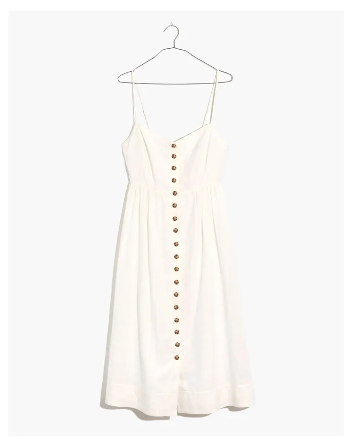 Women Linen Cotton Cami Button Front Midi Dress Lighthouse Madewell Dresses