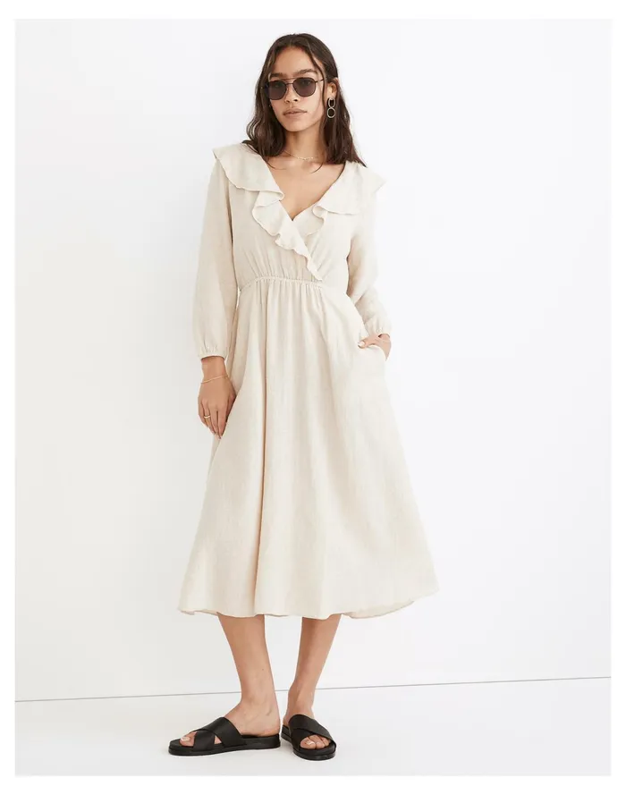 Women Linen Cotton Ruffle Neck Midi Dress Undyed Madewell Dresses Women Linen Cotton Ruffle Neck Midi Dress Undyed Madewell Dresses