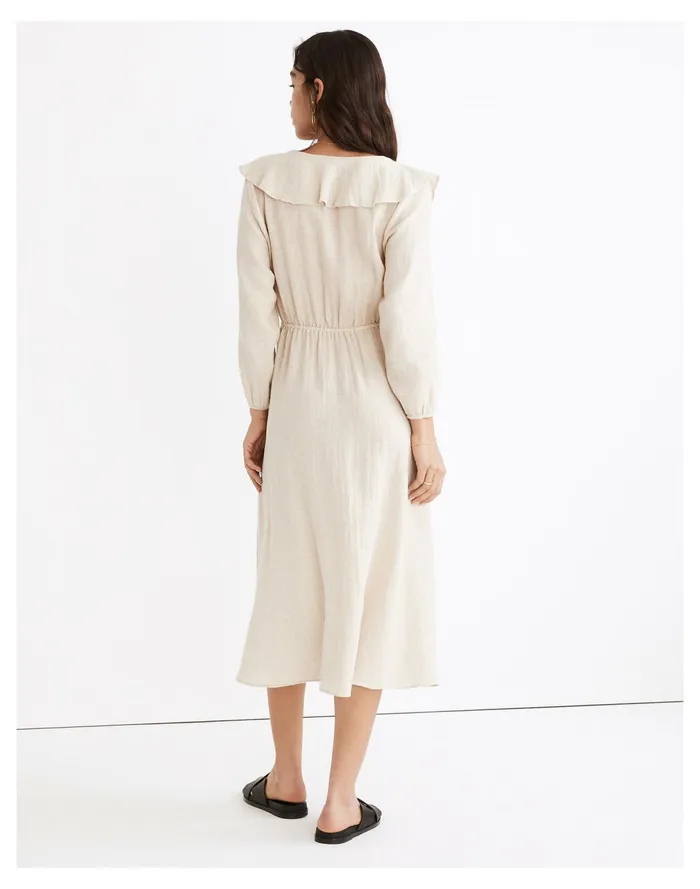 Women Linen Cotton Ruffle Neck Midi Dress Undyed Madewell Dresses Women Linen Cotton Ruffle Neck Midi Dress Undyed Madewell Dresses