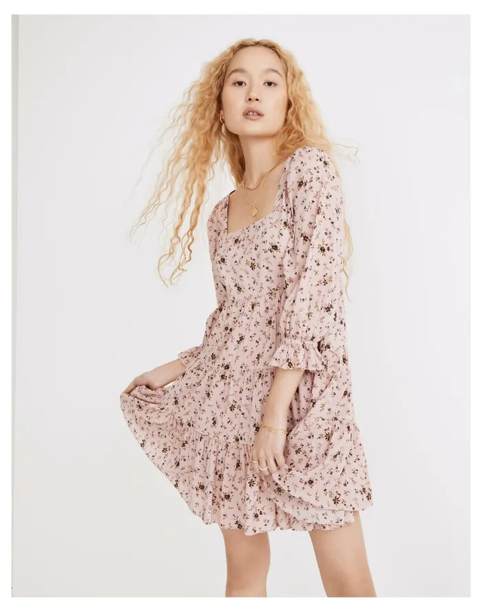 Women Lizzie Babydoll Dress In Fresh Sprigs Wisteria Dove Madewell Dresses