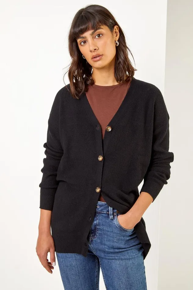 Women Longline Buttoned Cardigan Roman Knitwear