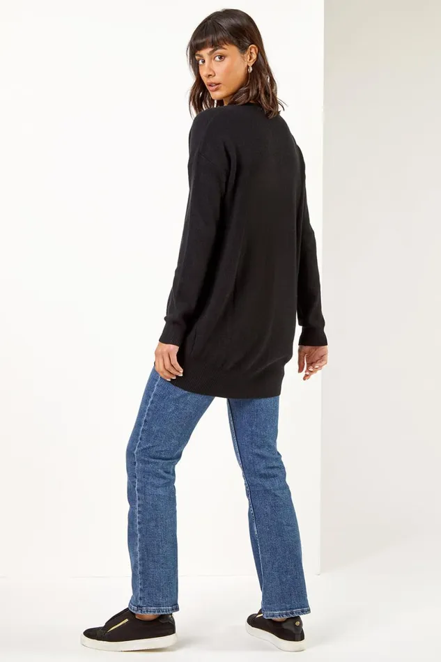 Women Longline Buttoned Cardigan Roman Knitwear