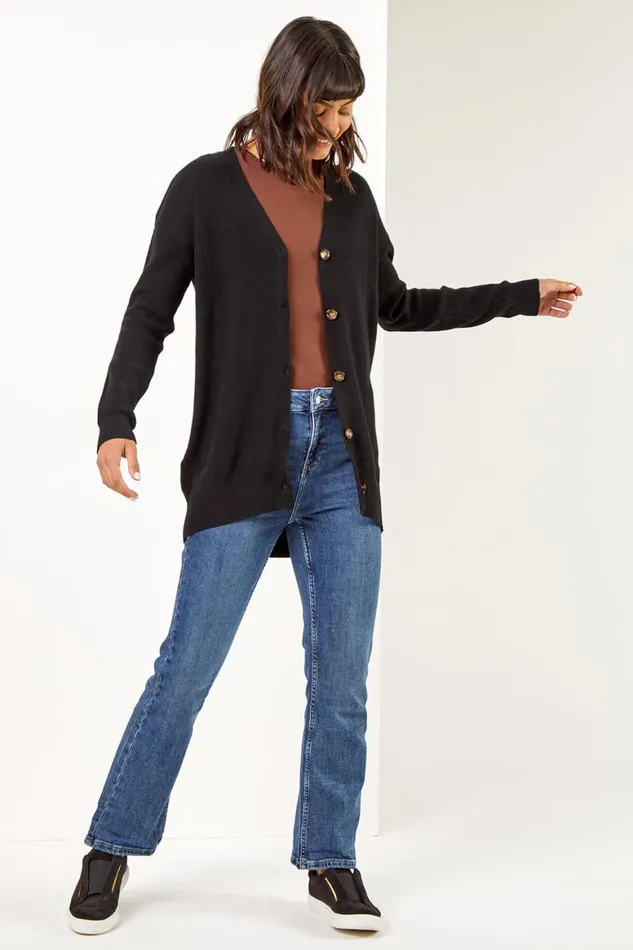 Women Longline Buttoned Cardigan Roman Knitwear