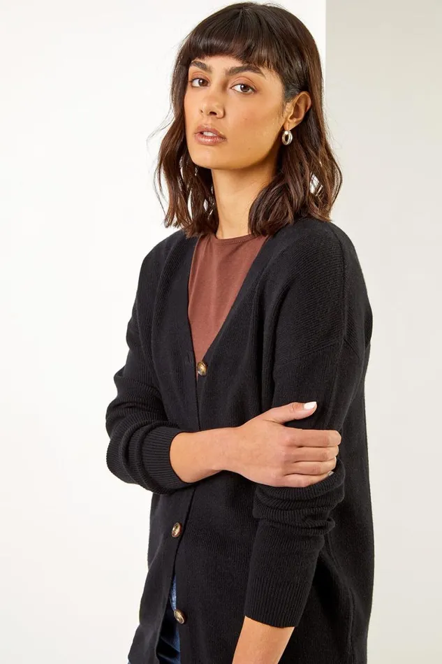 Women Longline Buttoned Cardigan Roman Knitwear