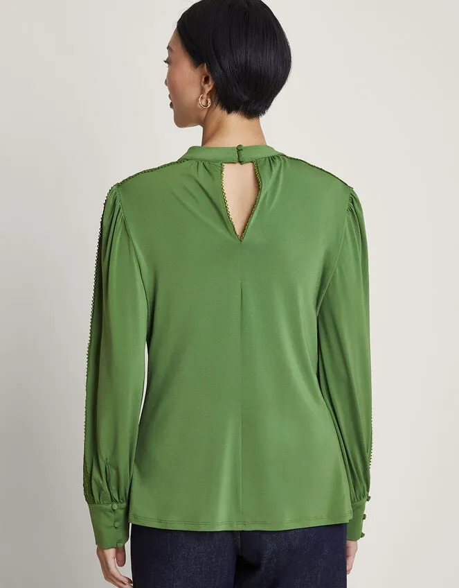 Women Lulu Cutwork Trim Top Green Monsoon Tops and Blouses