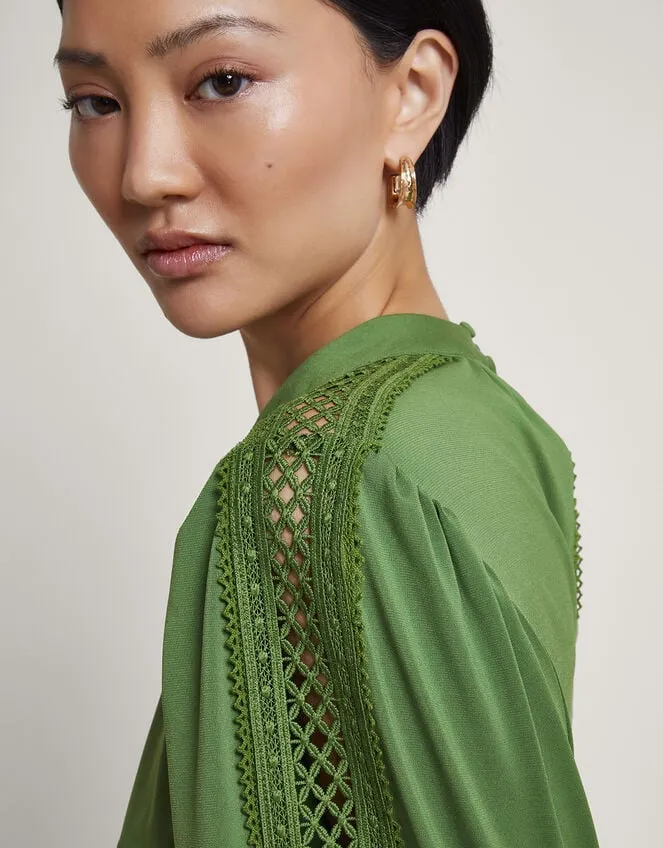 Women Lulu Cutwork Trim Top Green Monsoon Tops and Blouses