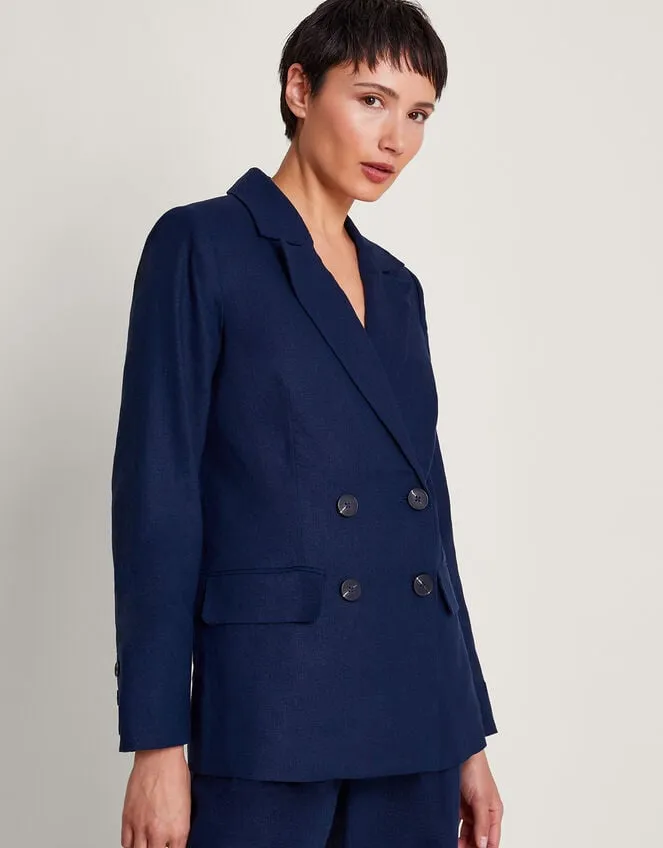 Women Mabel DoubleBreasted Jacket Blue Monsoon Linen