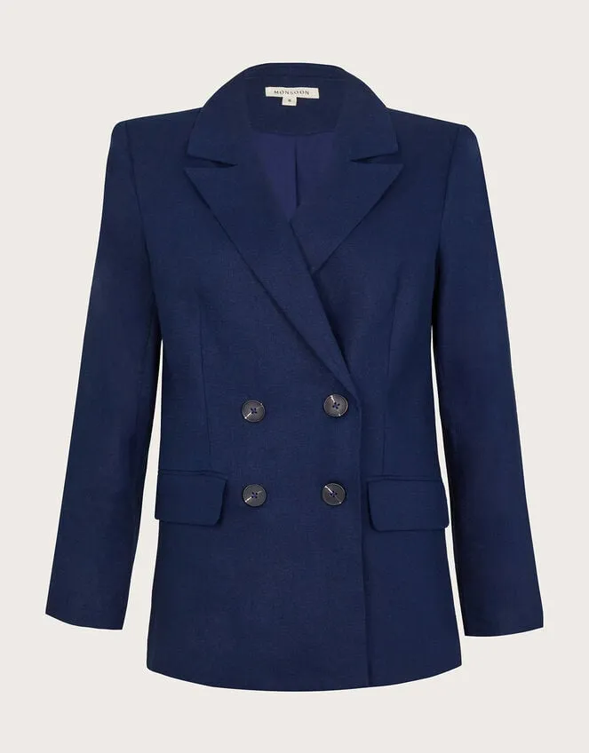Women Mabel DoubleBreasted Jacket Blue Monsoon Linen