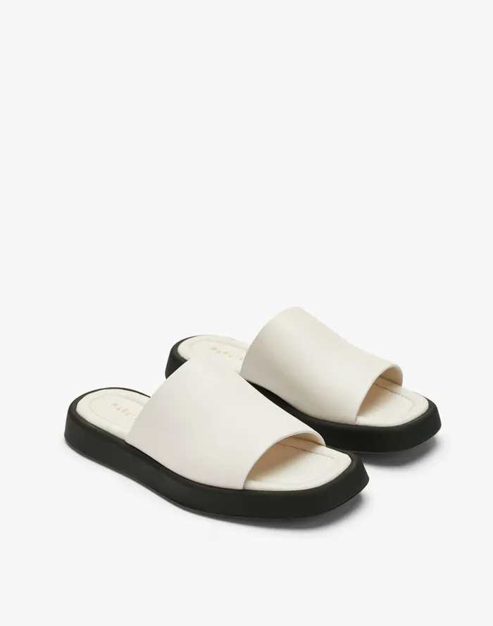 Women Maguire Leather Bara Slide Sandals Cream Madewell Sandals