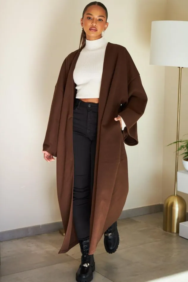 Women Manteau Marron Manches Amples Brown Brentiny Paris Coats