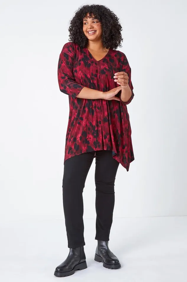 Women Maroon Curve Tie Back Tunic Stretch Top Roman Tops
