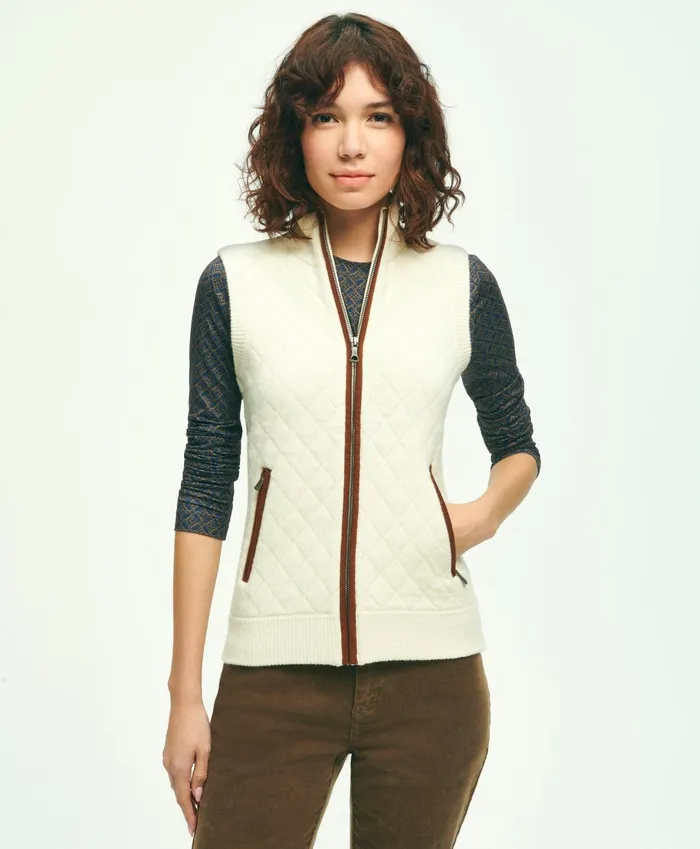Women Merino Blend Quilted Sweater Vest White Brooks Brothers Sweaters