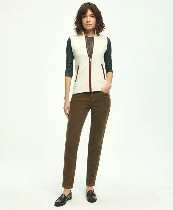 Women Merino Blend Quilted Sweater Vest White Brooks Brothers Sweaters