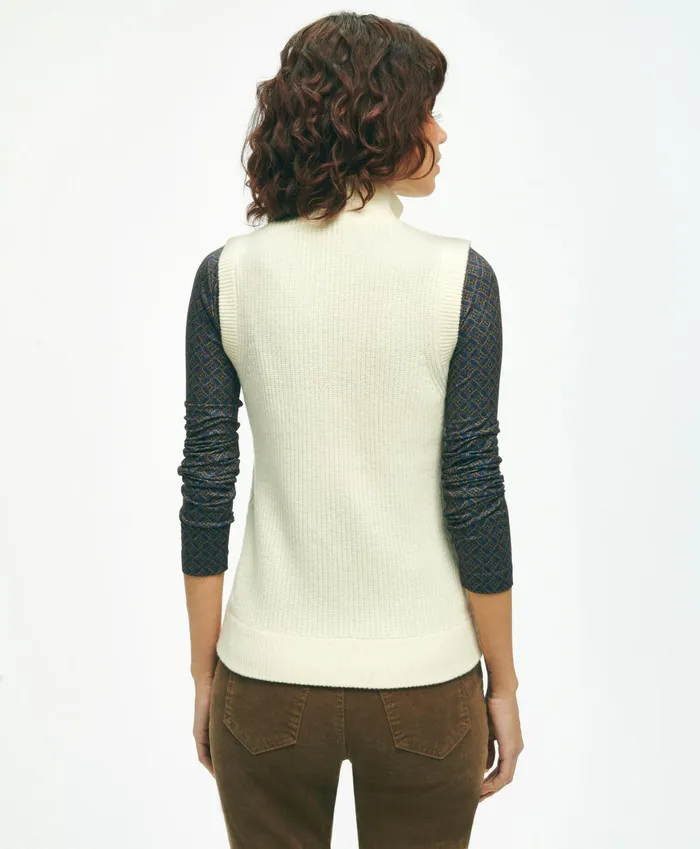 Women Merino Blend Quilted Sweater Vest White Brooks Brothers Sweaters