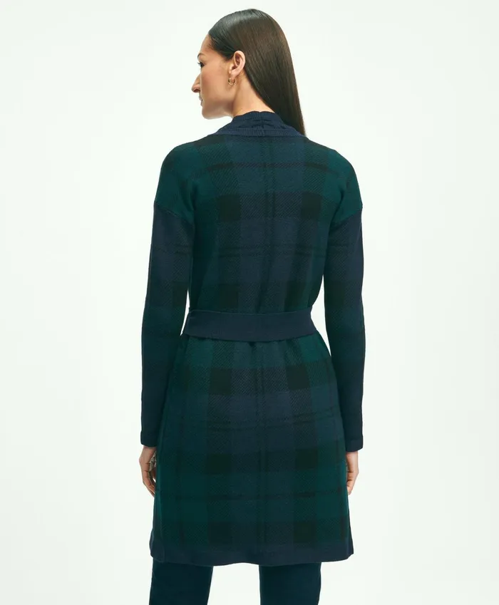 Women Merino Wool Black Watch Cardigan Green Multi Brooks Brothers Sweaters