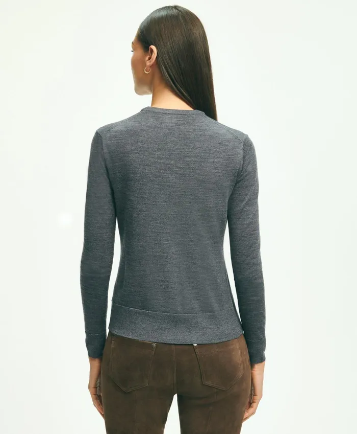 Women Merino Wool Cardigan Grey Heather Brooks Brothers Sweaters