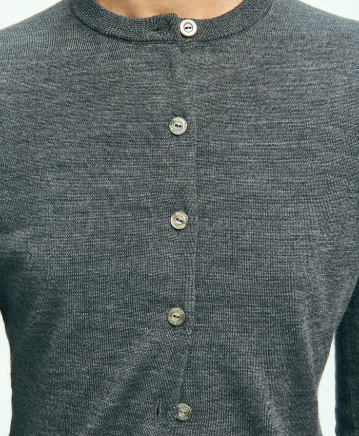 Women Merino Wool Cardigan Grey Heather Brooks Brothers Sweaters