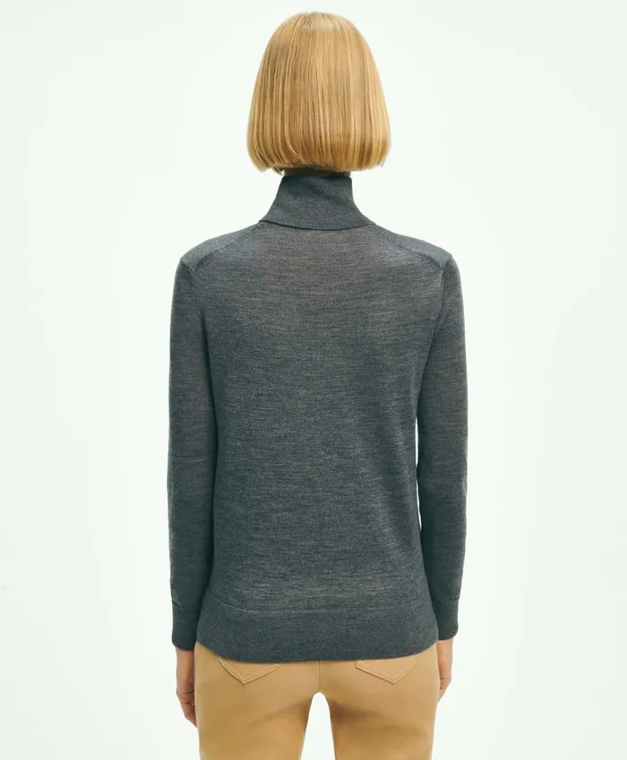 Women Merino Wool Turtleneck Grey Heather Brooks Brothers Sweaters