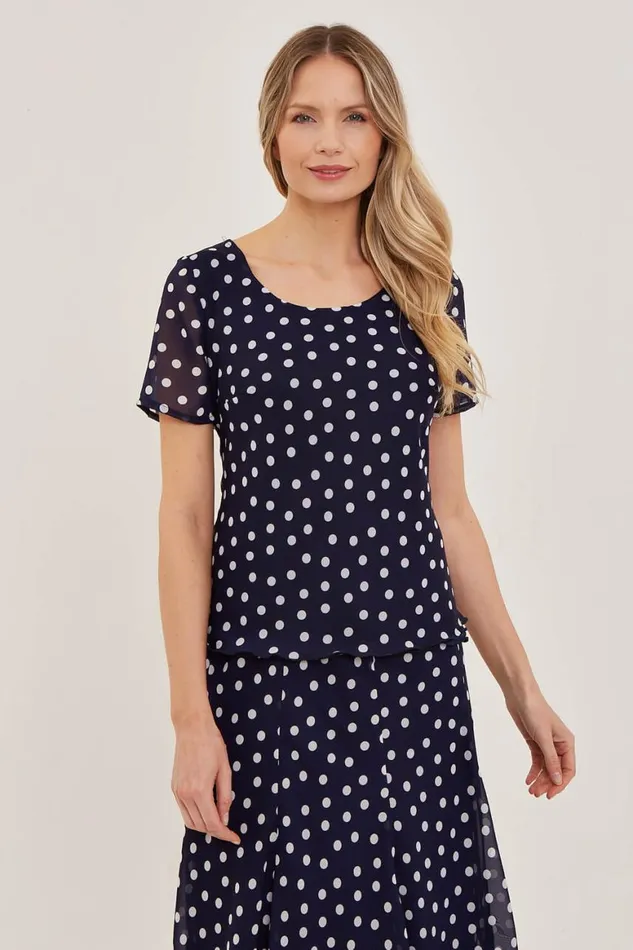 Women Midnight Blue Julianna Spot Print Chiffon Top Roman Tops