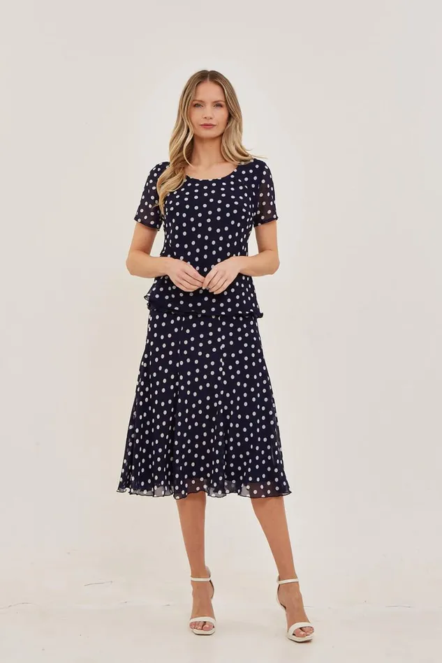 Women Midnight Blue Julianna Spot Print Chiffon Top Roman Tops