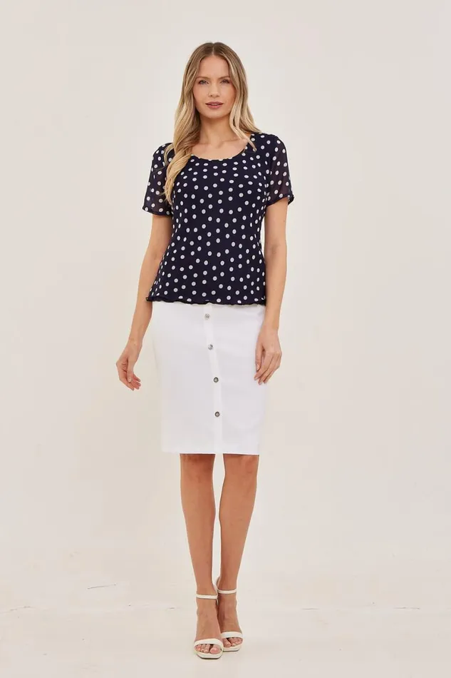 Women Midnight Blue Julianna Spot Print Chiffon Top Roman Tops