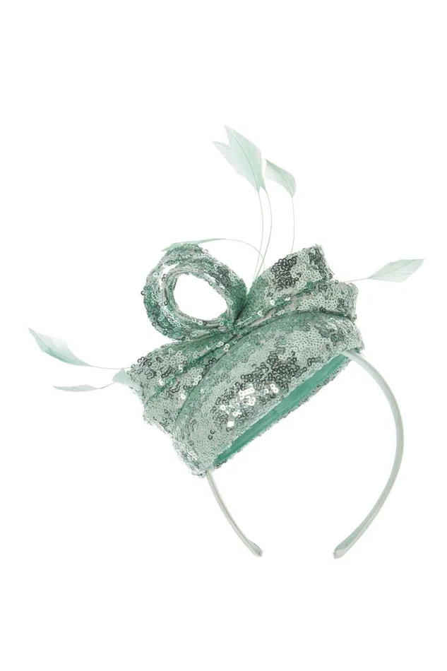 Women Mint Sequin Pillbox Fascinator Roman Occasionwear