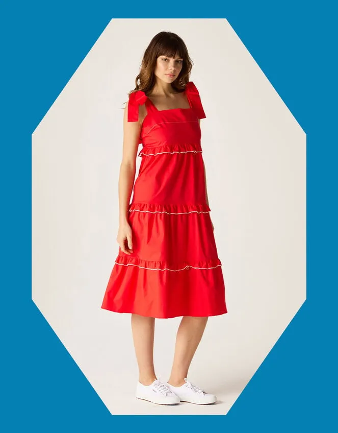 Women Mirla Beane Tiered Midi Dress Red Monsoon Dresses