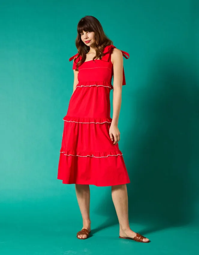 Women Mirla Beane Tiered Midi Dress Red Monsoon Dresses