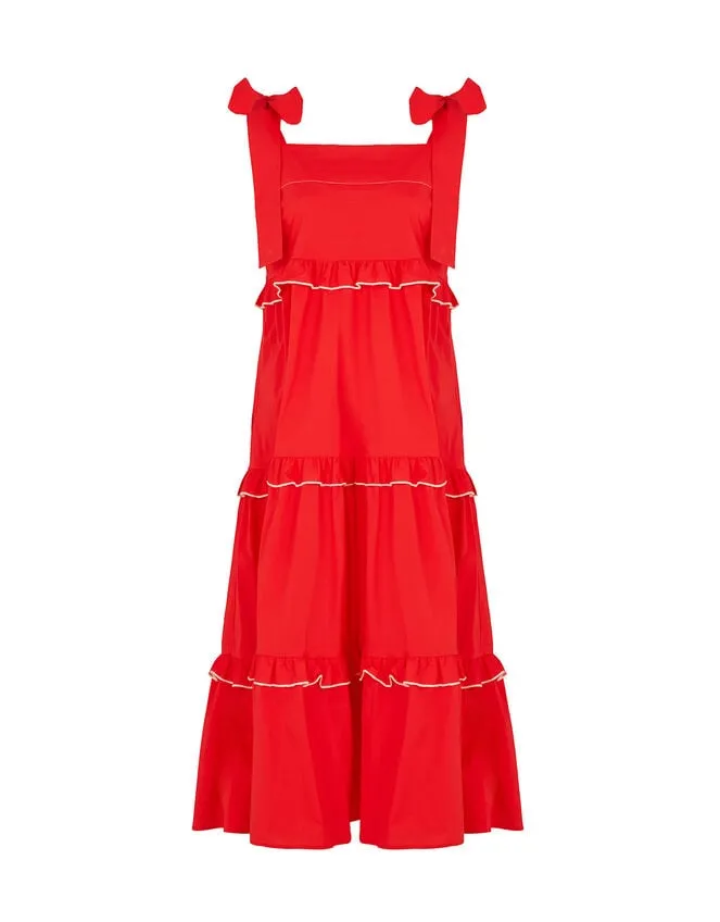 Women Mirla Beane Tiered Midi Dress Red Monsoon Dresses
