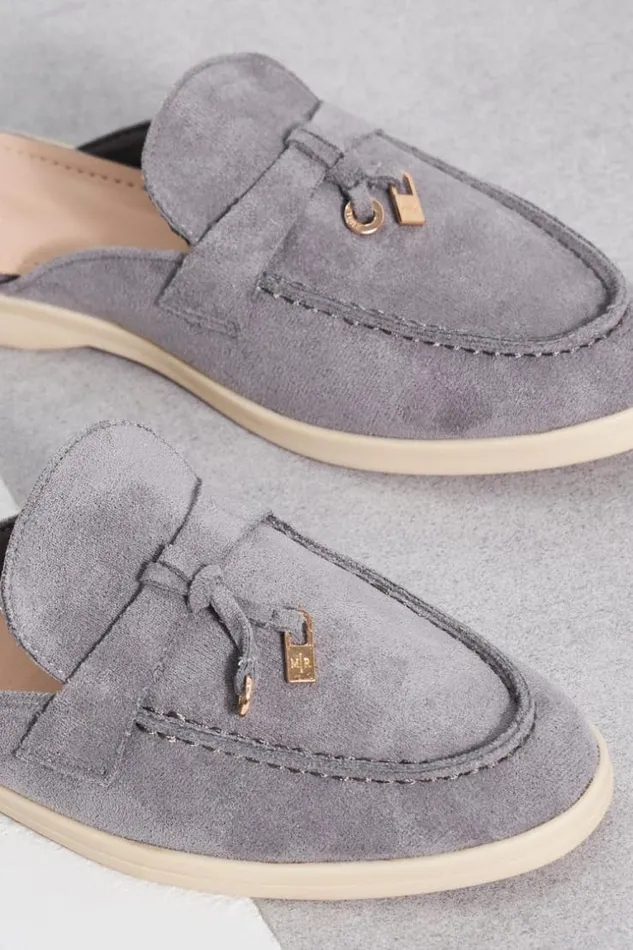 Women Mocassin En Velours Gris Ouvert Grey Brentiny Paris Loafers