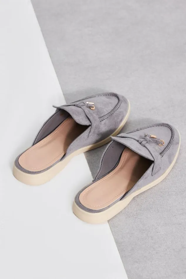 Women Mocassin En Velours Gris Ouvert Grey Brentiny Paris Loafers
