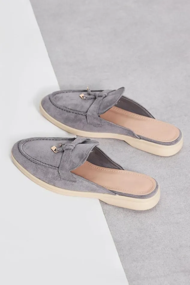 Women Mocassin En Velours Gris Ouvert Grey Brentiny Paris Loafers