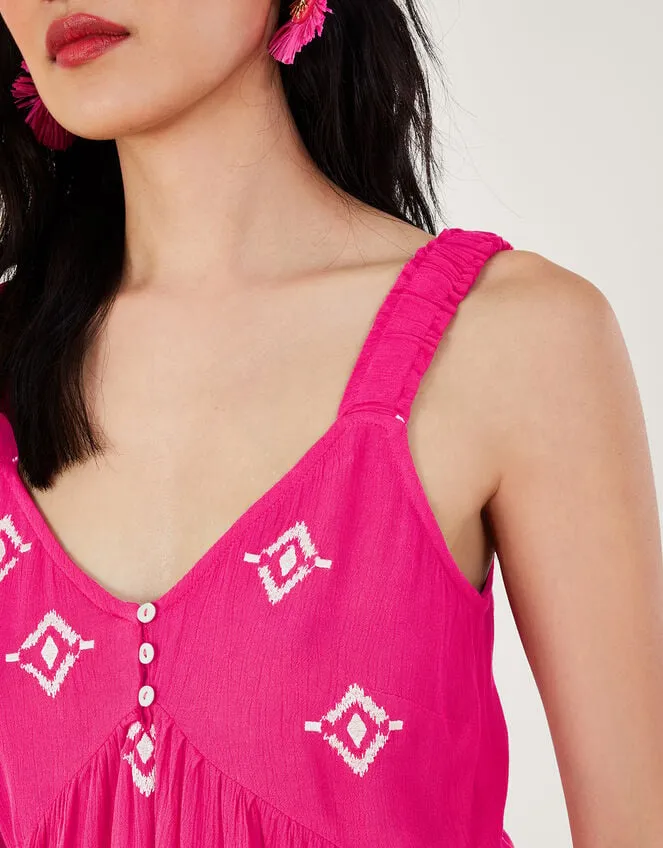 Women Motif Embroidered Cami In Lenzing Ecovero Pink Monsoon Tops and Blouses