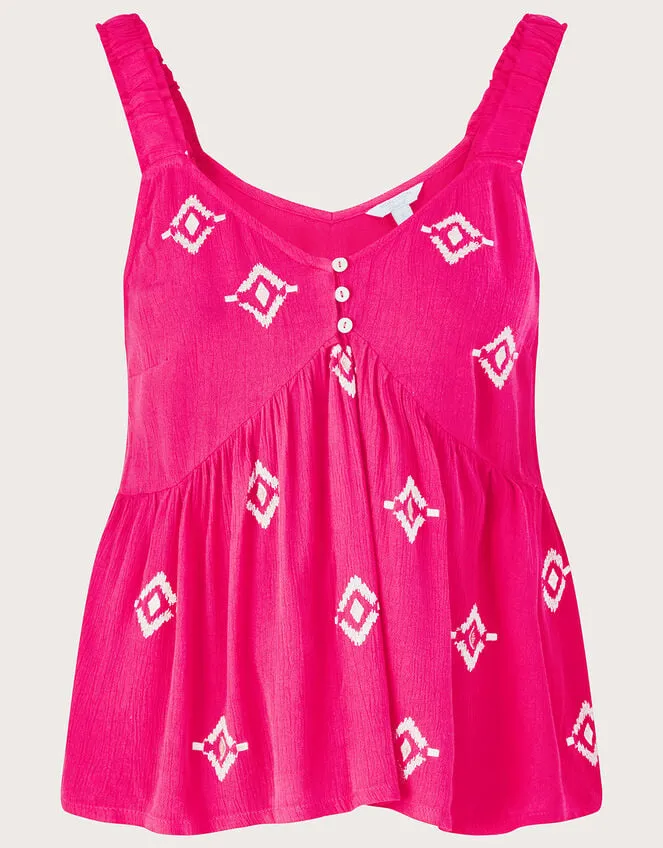 Women Motif Embroidered Cami In Lenzing Ecovero Pink Monsoon Tops and Blouses