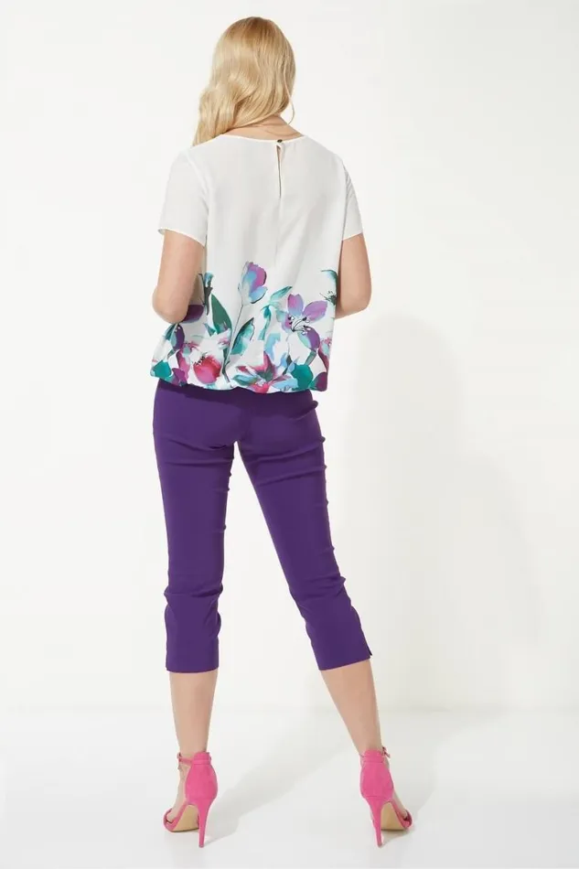 Women Multi Floral Border Print Tie Front Chiffon Top Roman Tops