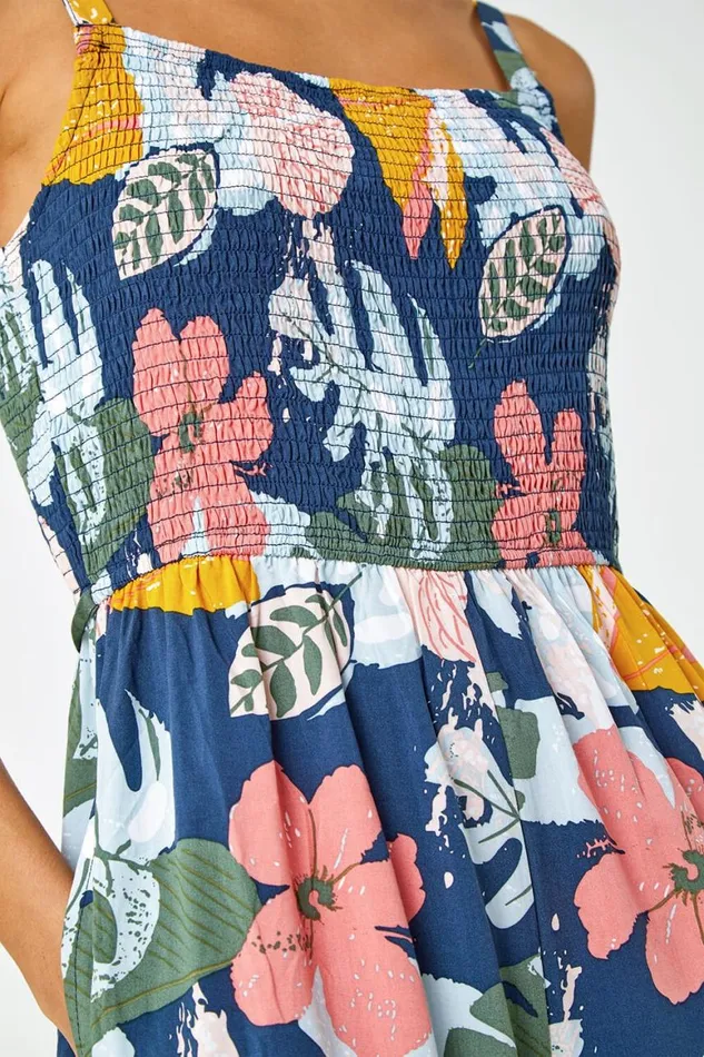 Women Multi Floral Print Stretch Jumpsuit Roman Dresses