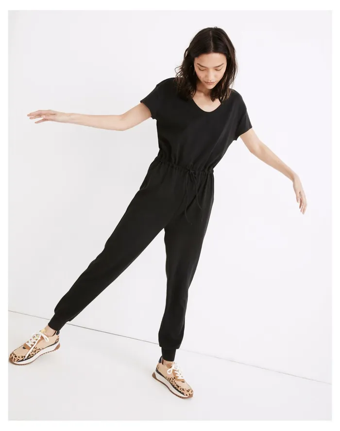 Women MWL Breeze Drawstring Jumpsuit True Black Madewell Pajamas