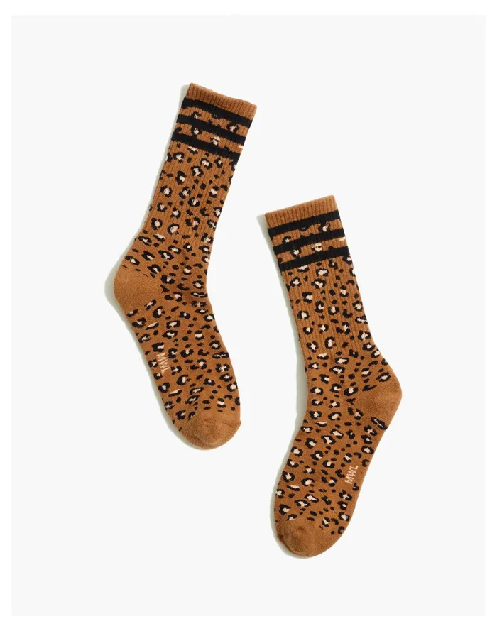 Women MWL Cloudlift Sneaker Ankle Socks In Leopard Athletic Stripe Warm Hickory Madewell Socks