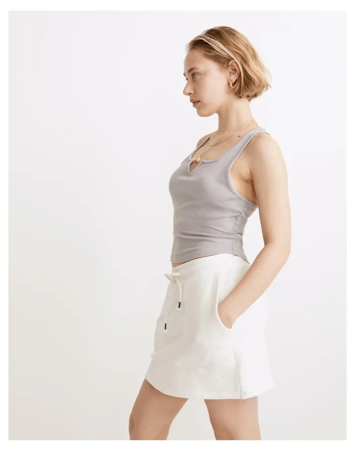 Women MWL Ribbed Split Neck Crop Tank Faded Lavender Madewell Activewear Women MWL Ribbed Split Neck Crop Tank Faded Lavender Madewell Activewear