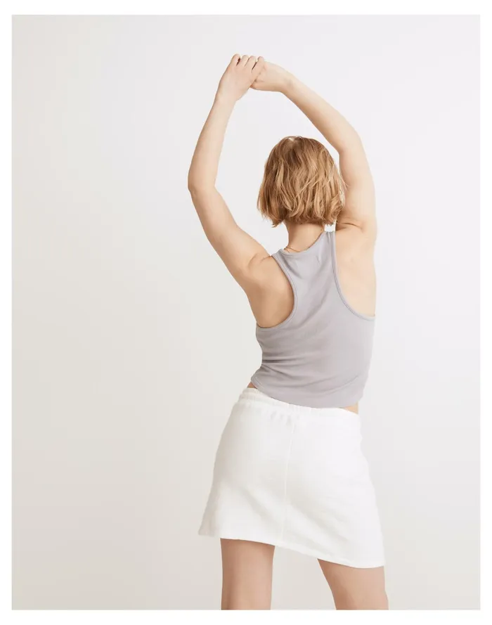 Women MWL Ribbed Split Neck Crop Tank Faded Lavender Madewell Activewear Women MWL Ribbed Split Neck Crop Tank Faded Lavender Madewell Activewear