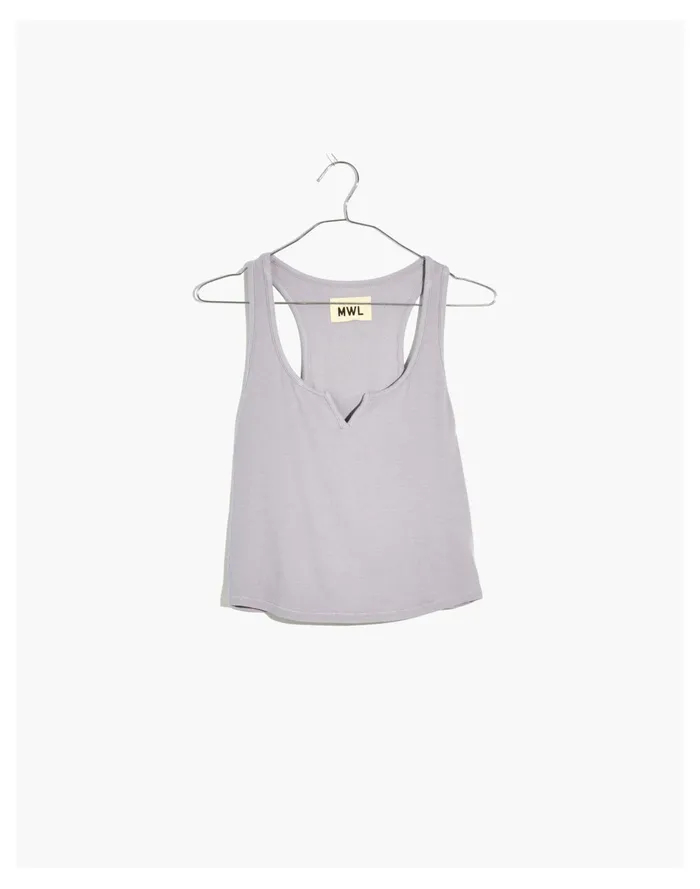 Women MWL Ribbed Split Neck Crop Tank Faded Lavender Madewell Activewear Women MWL Ribbed Split Neck Crop Tank Faded Lavender Madewell Activewear