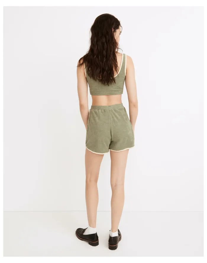 Women MWL Towel Terry Curved Hem Shorts In Colorblock Faded Palm Madewell MWL Athleisure Women MWL Towel Terry Curved Hem Shorts In Colorblock Faded Palm Madewell MWL Athleisure