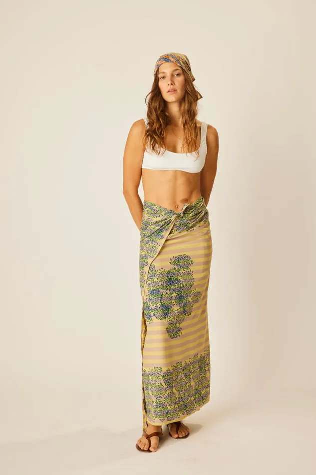 Women Natalie Martin Bottoms Sarong Batik Chrysanthemum Bluegreen