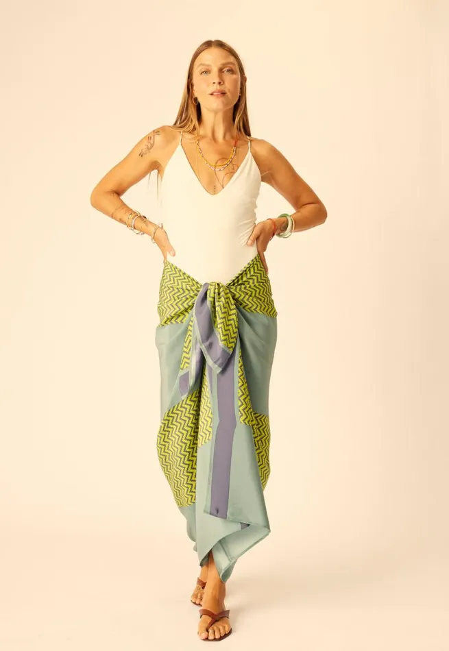 Women Natalie Martin Bottoms SarongScarf Block Zigzag Lime